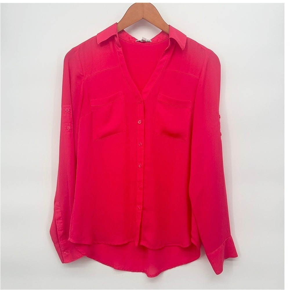 Express The Portofino Shirt Long Sleeve Lightweight Roll Tab Pocket Blouse XS